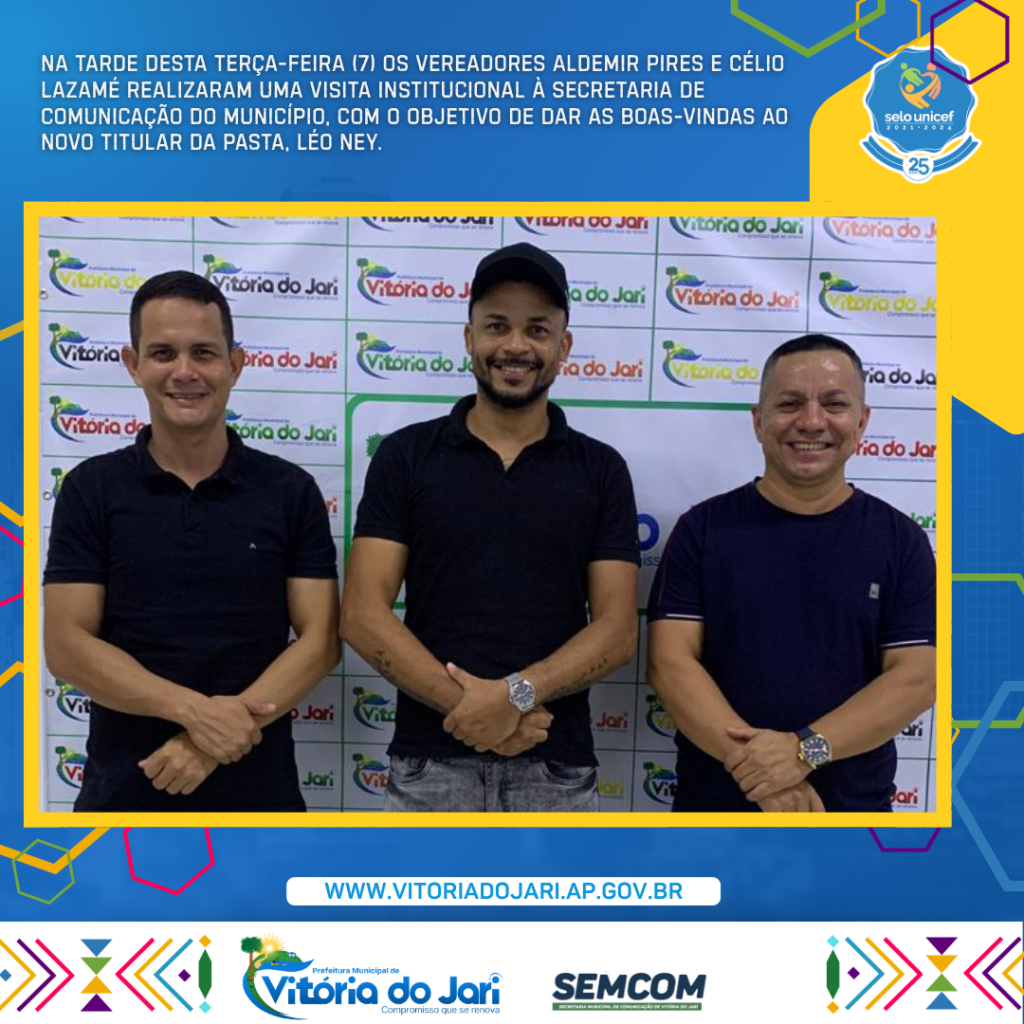 Na tarde desta terça-feira (7) os vereadores Aldemir Pires e Célio Lazamé realizaram uma visita institucional à Secretaria de Comunicação do município, com o objetivo de dar as boas-vindas ao novo titular da pasta, Léo Ney.