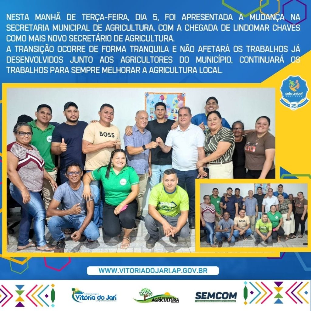 Foi nesta manhã de terça-feira, dia 5, que foi apresentada oficialmente a mudança no comando da Secretaria Municipal de Agricultura, com a chegada do novo secretário Lindomar Chaves.